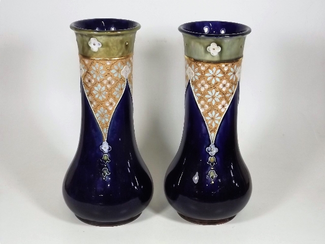 A Pair Of Doulton Stoneware Vases 12in