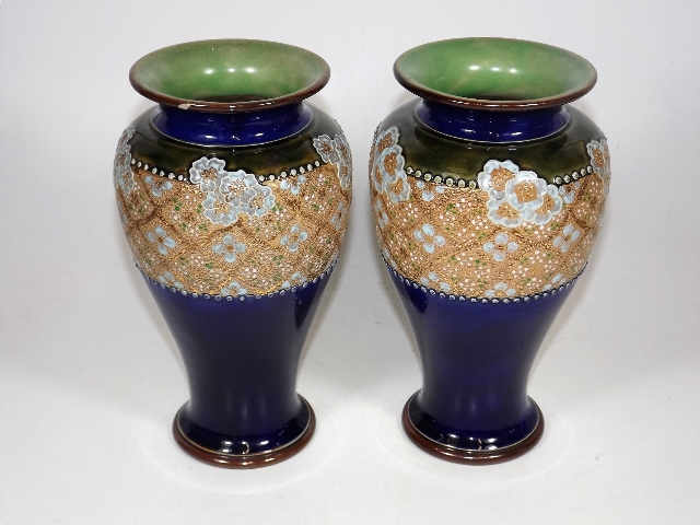 A Pair Of Doulton Stoneware Vases, Small Chip To R