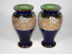 A Pair Of Doulton Stoneware Vases, Small Chip To R