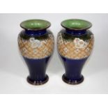 A Pair Of Doulton Stoneware Vases, Small Chip To R