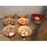 Six Decorative Aynsley Cups With Gilding & Fruit D