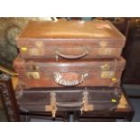 Three Early 20thC. Leather Suitcases