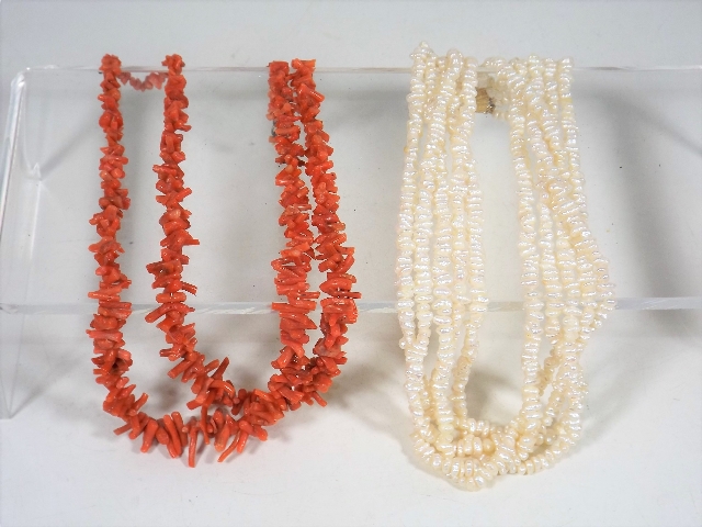 A Coral Necklace Twinned With A Freshwater Pearl N
