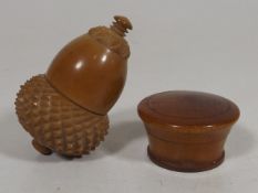 Two 19thC. Carved walnut Treen Receptacles
