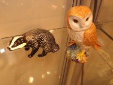 A Beswick Owl Twinned With A Beswick Badger