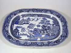 A 19thC. Willow Pattern Meat Dish 18in Wide