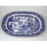 A 19thC. Willow Pattern Meat Dish 18in Wide