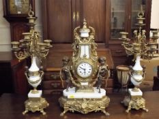 A 20thC. Continental Brass & Marble Clock Garnitur