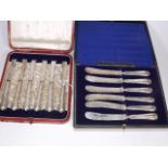 A Boxed Set Of Silver Handled Fruit Knives, A Simi