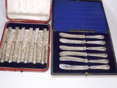 A Boxed Set Of Silver Handled Fruit Knives, A Simi