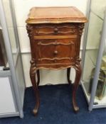 A French Walnut Bedside Table With Marble Top