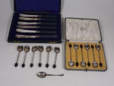 A Set Of Six Silver Coffee Bean Spoons, A Similar