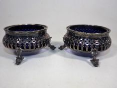 A Pair Of 19thC. Silver Plated Salts With Bristol