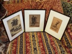 Three Antique Hunting Prints Signed In Pencil Komi
