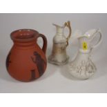 A Belleek Oil Jug With Heavy Relief Floral Decor &
