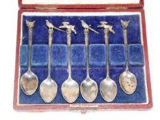 A Set Of Six Silver Spoons With Hunting Theme Fini