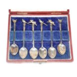 A Set Of Six Silver Spoons With Hunting Theme Fini