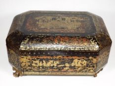 A Large 19thC. Sewing Box With Lacquered Chinoseri