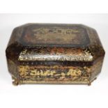 A Large 19thC. Sewing Box With Lacquered Chinoseri