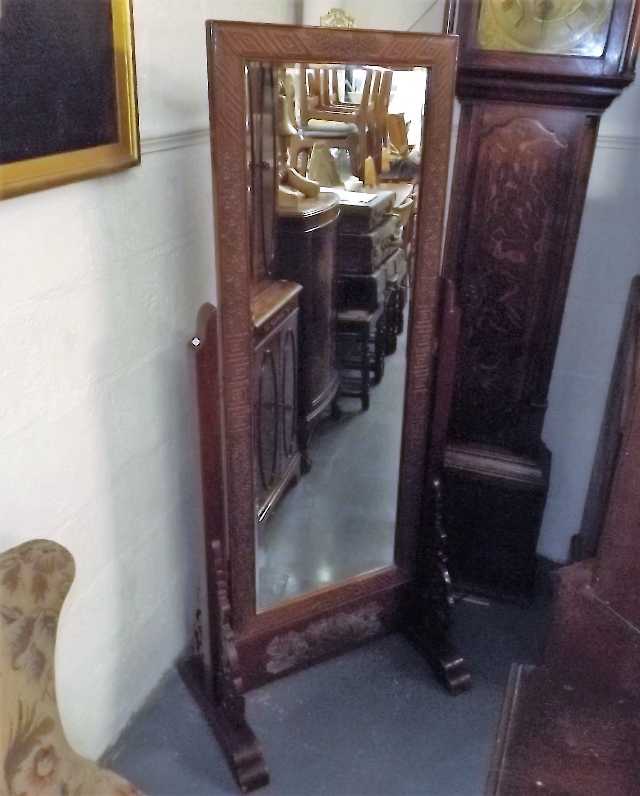 A Chinese Hardwood Cheval Mirror