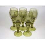 Five Etched Moser Style Hock Glasses