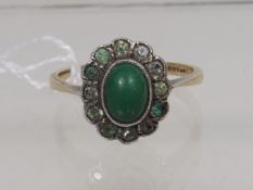 A 9ct Gold & Silver Ring With Paste & Chrysoprase