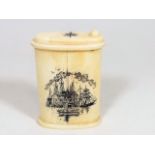 A 19thC. Bone Puzzle Box With Scrimshaw Decoration