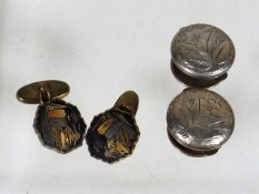 A Pair Of Gold & Silver Inlaid Japanese Cufflinks