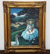 A Gilt Framed Jo March Oil Painting Depicting Woma