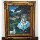 A Gilt Framed Jo March Oil Painting Depicting Woma