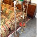 A Barley Twist Oak Lamp & A Giltwood Lamp Twinned