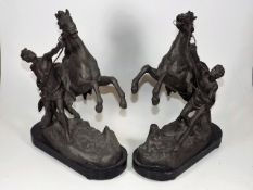 A Pair Of Late 19thC. Spelter Marley Horses