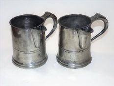Two One Pint Pewter Tankards
