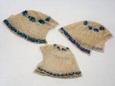 Three Antique Bead & Lace Doll Caps
