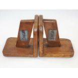 A Pair Of Post WW2 Oak Bookends Bearing 1 Corps Di