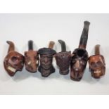 Six Novelty Mostly Briar Wood Pipes