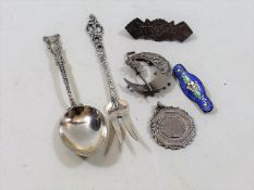Five Pieces Of Silver & A White Metal Enamelled Br
