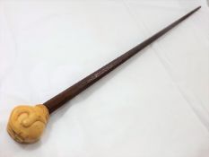 A 19thC. Gents Walking Cane With Ivory Hand Grippi