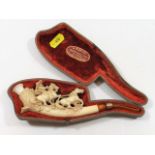 A Well Carved Cased Meerschaum Pipe With Cowboys &