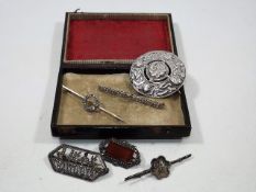 A Silver, Marcasite & Agate Brooch Twinned With Ot