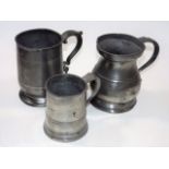 A Pot Bellied Pewter Tankard & Two Other Pieces Of