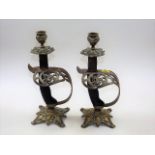 Two Early 20thC. Brass Mounted Candlesticks Formed