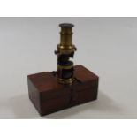 An Early 19thC. Brass Field Microscope With Mahoga