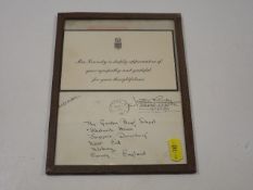 An Acknowledgement Card From Mrs. Jackie Kennedy A