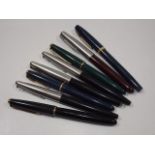 Eight Vintage Fountain Pens, Seven Parker & One Sh