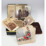 A Tin Of Victorian Photocards, A Handkerchief & A