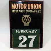 An AA Motor Union Insurance Co. Tin Plate Calendar