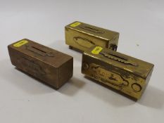 Three Brass Trench Art Money Boxes