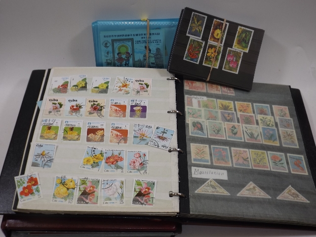 Two Stamp Albums Relating To Flowers & Two Packs O