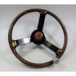 A Three Spoke Vintage Wooden Motor Car Steering Wh